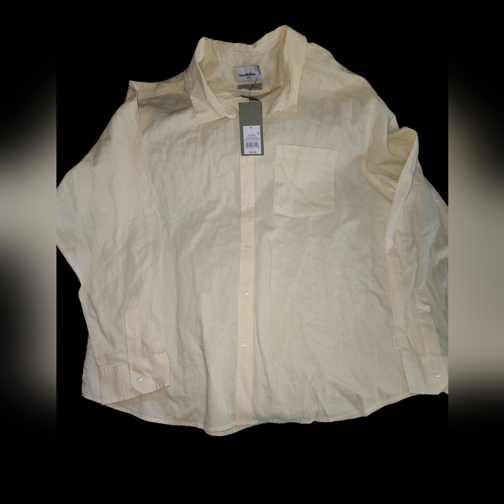 Mens Goodfellow Linen Blend XL Yellow Long Sleeve Button Down - Picture 1 of 3